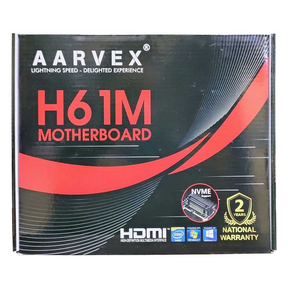 Aarvex H61 NVMe D3 Motherboard with H61 Chipset, LGA 1155 for 3rd & 2nd Gen Processor, 6 Channel HD Audio, HDMI, VGA, LAN, USB, Audio Ports and 2 x DIMM DDR3, M.2, PCIe x16, PCIe x1 Slots